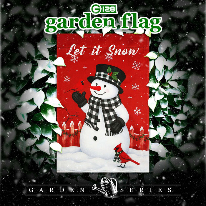 G128 Let It Snow Snowman Cardinal Garden Flag 12x18 In Double Sided Winter Yard Garden Lawn Decoration