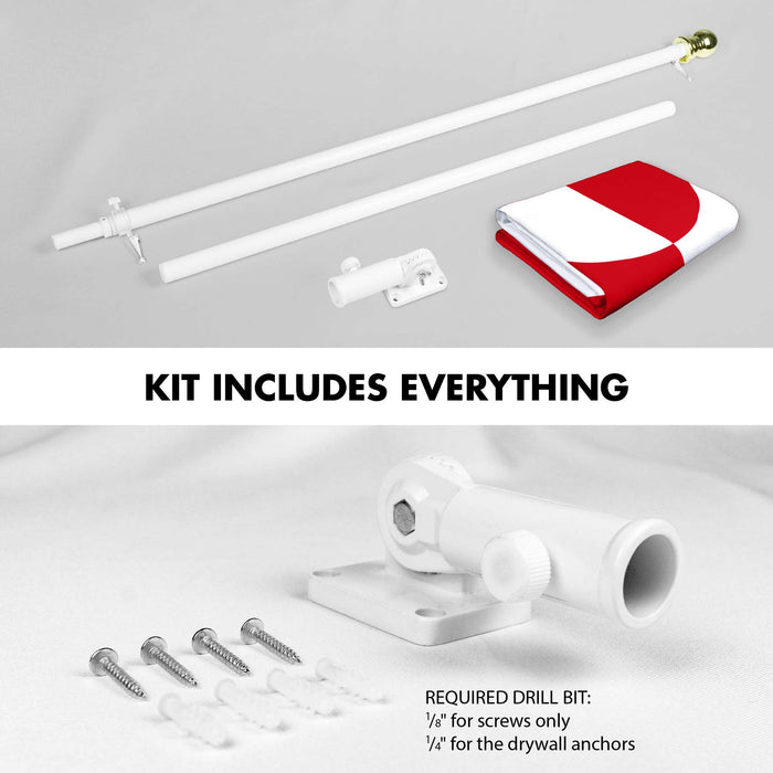 G128 Combo Pack: 6 Ft Twist Free Aluminum Spinning Flagpole (White) & Greenland Flag | 3x5 Ft | LiteWeave Pro Series Printed 150D Polyester | Pole with Flag Included