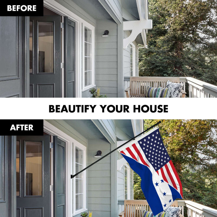 G128 Combo Pack: 6 Ft Tangle Free Aluminum Spinning Flagpole (Black) & Honduras USA Friendship Flag | 3x5 Ft |LiteWeave Pro Series Printed 150D Polyester | Pole with Flag Included
