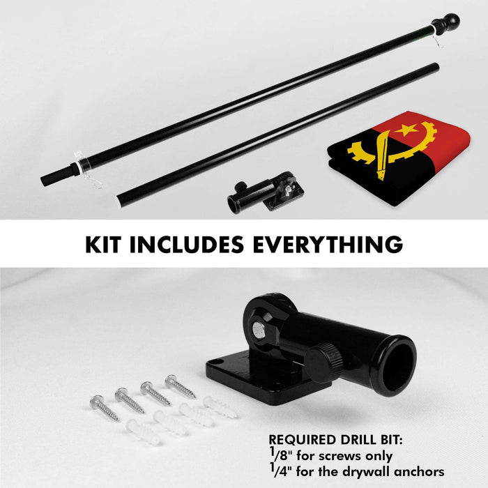 G128 Combo Pack: 6 Ft Twist Free Aluminum Spinning Flagpole (Black) & Angola Flag | 3x5 Ft | LiteWeave Pro Series Printed 150D Polyester | Pole with Flag Included