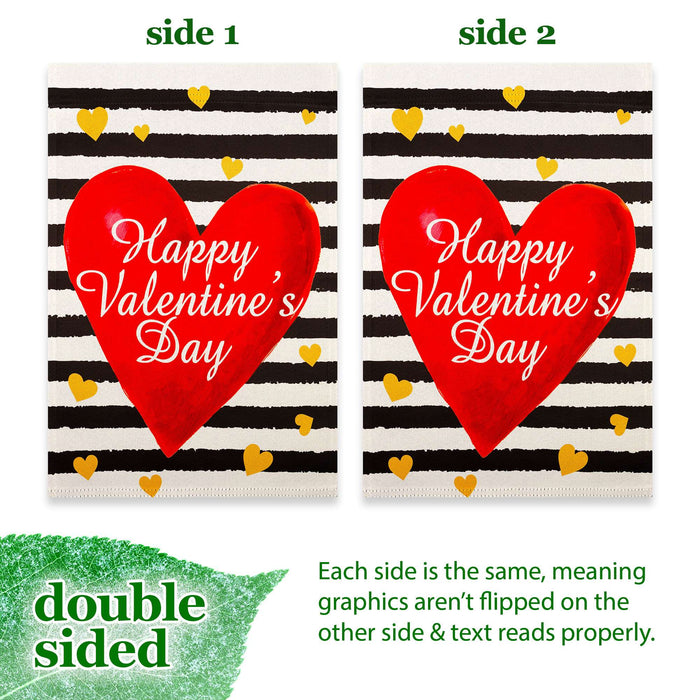 G128 Happy Valentine's Day Striped Heart Garden Flag 12x18 In Double Sided Valentine's Day Yard Garden Lawn Decoration