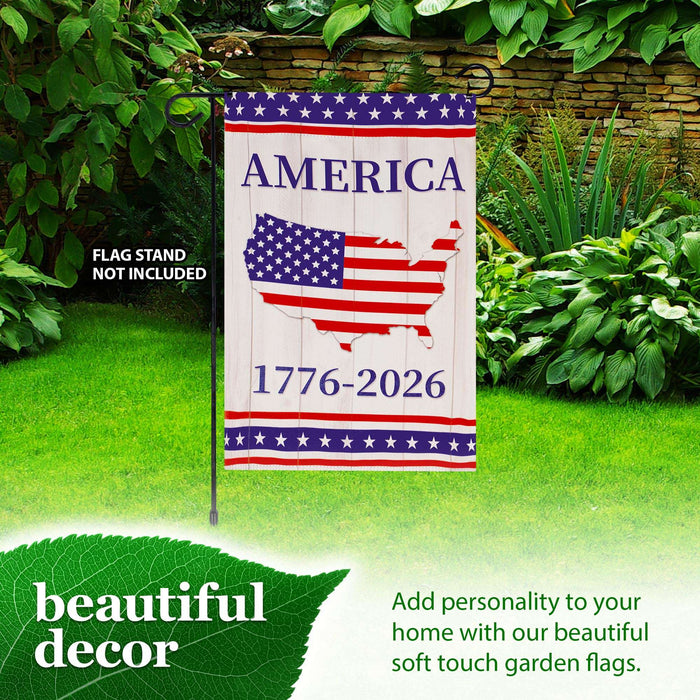 G128 USA 250th Anniversary Rustic Map Garden Flag 12x18 In | Double Sided Printed Patriotic Yard Decoration with USA Map Design | America 1776–2026 Celebration Flag for Lawn or Garden