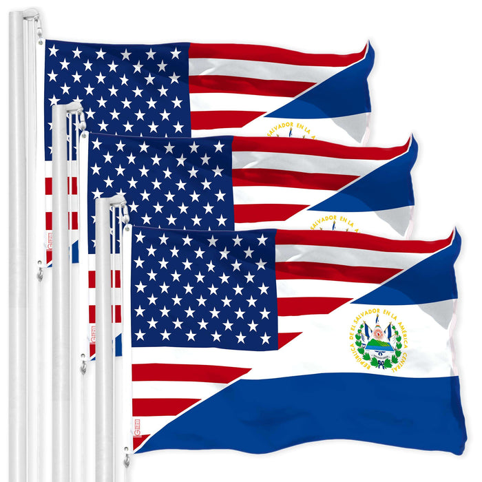 G128 3 Pack: El Salvador USA Friendship Flag | 3x5 Ft | LiteWeave Pro Series Printed 150D Polyester | Specialty Flag, Indoor/Outdoor, Vibrant Colors, Brass Grommets