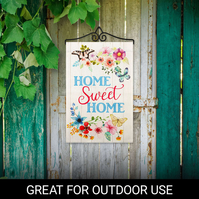G128 Combo Pack Garden Flag Hanger 14IN & Garden Flag Home Sweet Home Butterflies Printed 12x18IN Double Sided