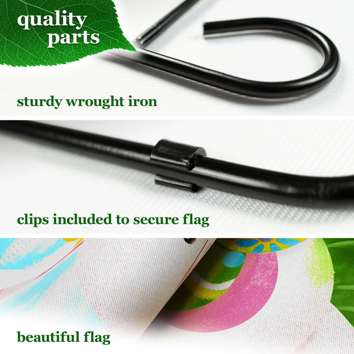 G128 Combo Pack: Garden Flag Stand 36x16IN & Garden Flag Happy Easter White Bunny with Easter Eggs Printed 12x18IN Double Sided
