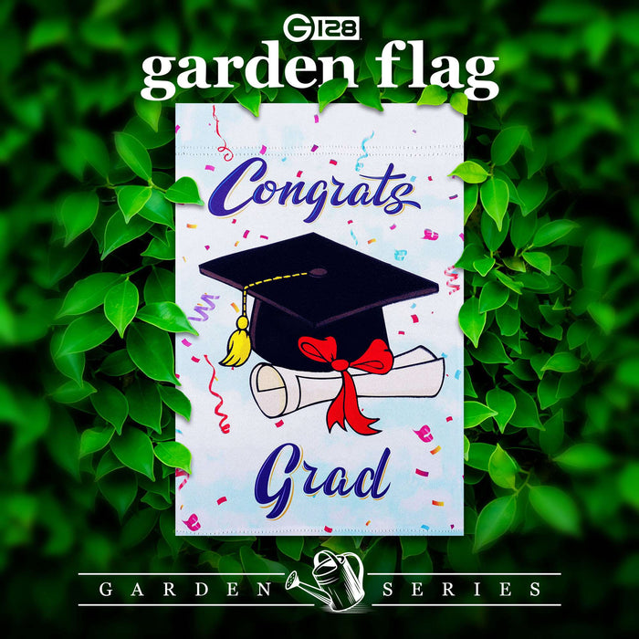 G128 Happy Graduation Congrats Cap Garden Flag 12x18 In Double Sided Graduation Yard Garden Lawn Decoration