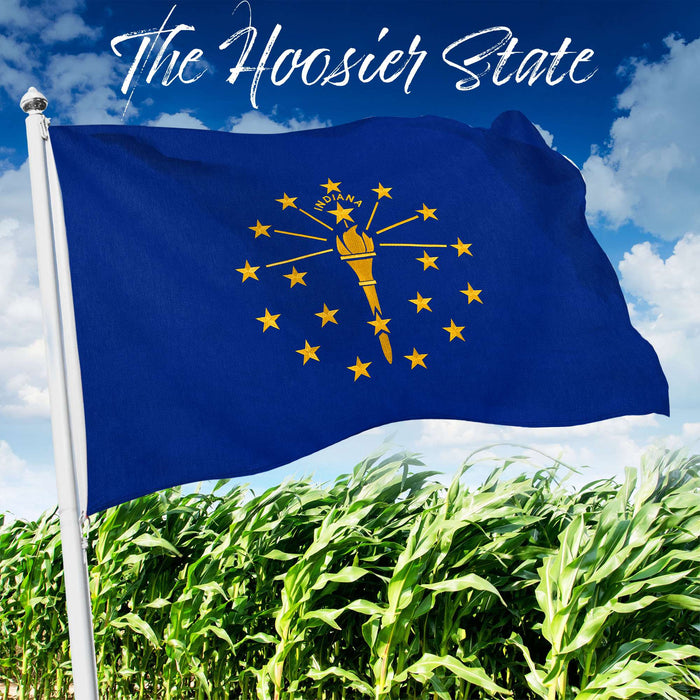 G128 Indiana State Flag | 4x6 Ft | StormFlyer Series Embroidered 220GSM Spun Polyester | Embroidered Design, Indoor/Outdoor, Brass Grommets, Heavy Duty, All Weather