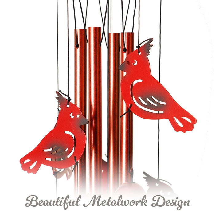 G128 Cardinal Wind Chimes for Outside | 34" Metal Red Cardinal Windchimes for Outdoor Garden, Patio, Porch