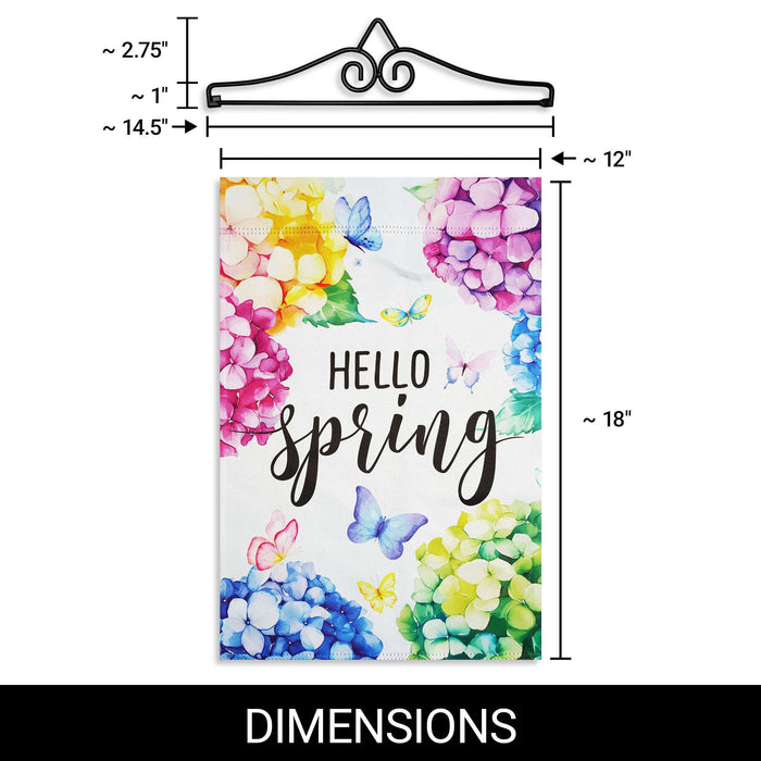 G128 12x18IN Hello Spring Hydrangea Butterfly Garden Flag with 14IN Hanger