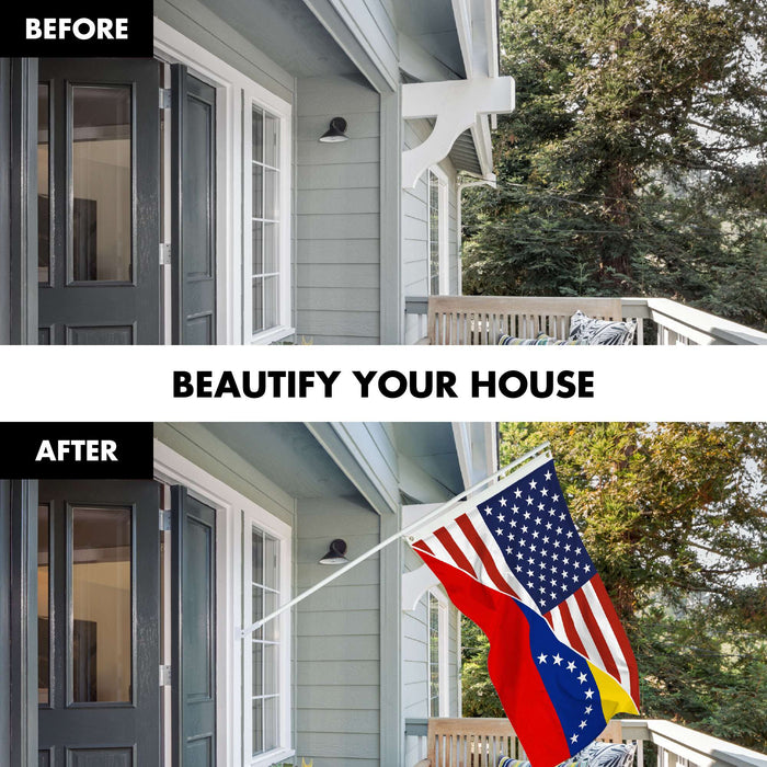 G128 Combo Pack: 6 Ft Tangle Free Aluminum Spinning Flagpole (White) & Venezuela 8 Stars USA Friendship Flag | 3x5 Ft |LiteWeave Pro Series Printed 150D Polyester | Pole with Flag Included