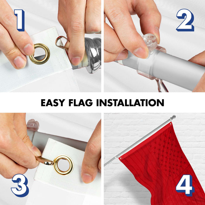 G128 Combo Pack: 6 Ft Twist Free Aluminum Spinning Flagpole (Silver) & American USA All Red Flag | 3x5 Ft | ToughWeave Series Embroidered 300D Polyester | Pole with Flag Included