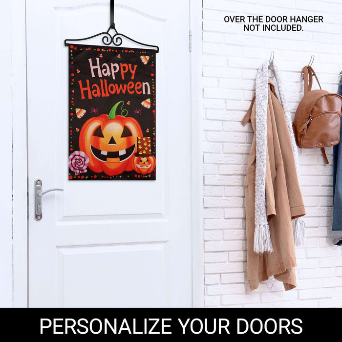 G128 12x18IN Happy Halloween Pumpkin Candy Garden Flag with 14IN Hanger