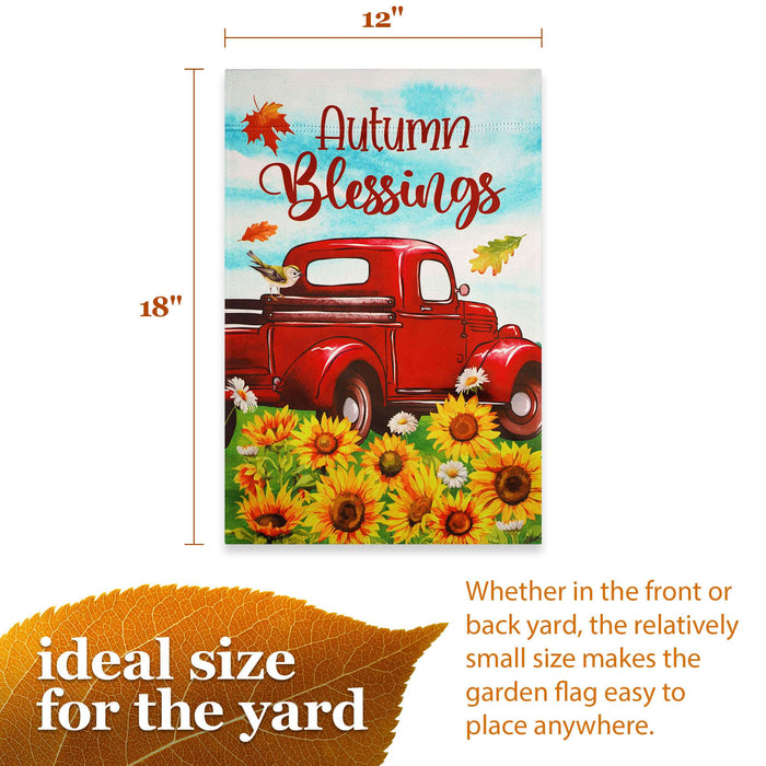 G128 Autumn Blessings Red Truck Sunflower Garden Flag 12x18 In Double Sided Fall Yard Garden Lawn Decoration