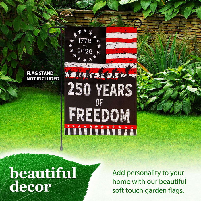 G128 USA 250th Anniversary Freedom Soldiers Garden Flag 12x18 In | Double Sided Printed Patriotic Yard Decoration | America 1776–2026 Celebration Flag for Lawn or Garden