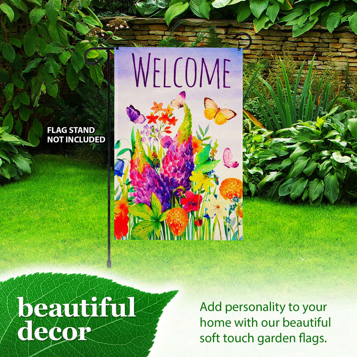 G128 Spring Floral Butterfly Welcome Garden Flag 12x18 In Double Sided Yard Garden Lawn Decoration