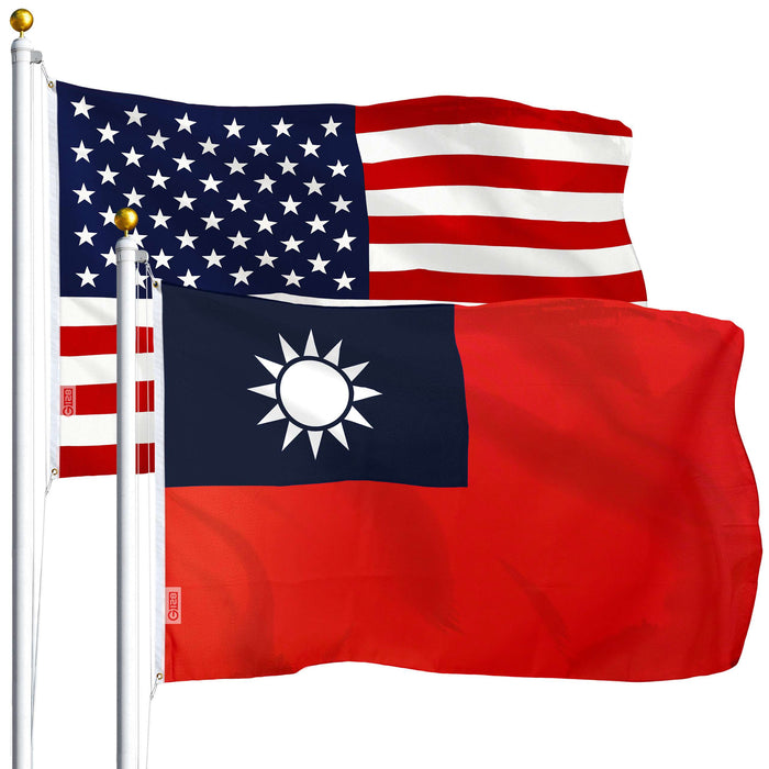 G128 Combo Pack: American USA Flag 2x3 Ft 150D & Taiwan Taiwanese Flag 2x3 Ft 100D | Both Printed, Brass Grommets