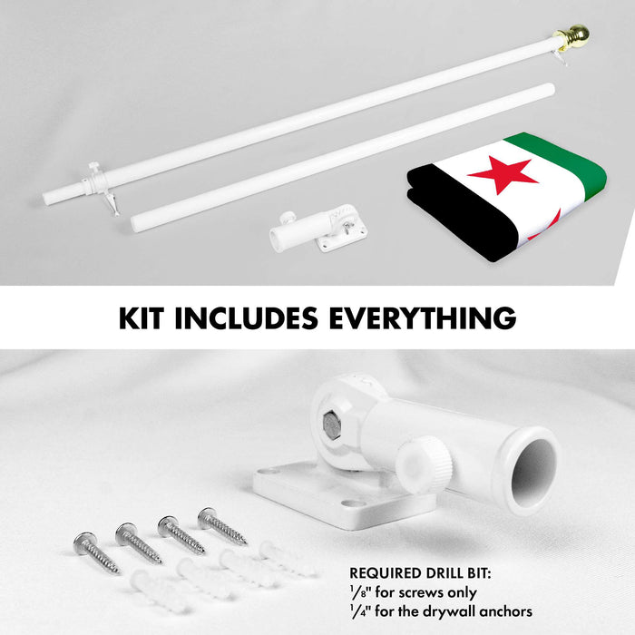 G128 Combo Pack: 6 Ft Tangle Free Aluminum Spinning Flagpole (White) & Republic of Syria Flag 3x5 Ft, LiteWeave Pro Series Printed 150D Polyester | Pole with Flag Included