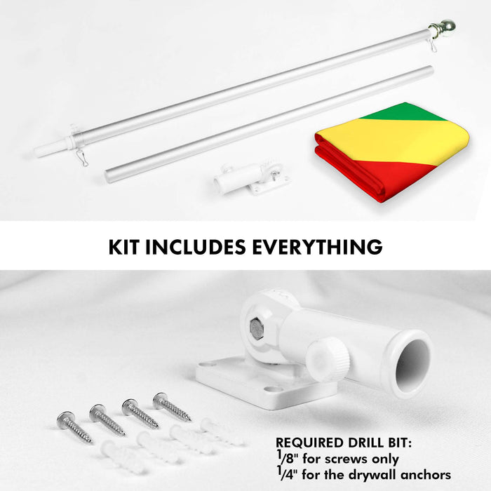 G128 Combo Pack: 6 Ft Twist Free Aluminum Spinning Flagpole (Silver) & Republic of the Congo Flag | 3x5 Ft | LiteWeave Pro Series Printed 150D Polyester | Pole with Flag Included