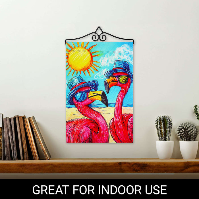 G128 12x18IN Summer Flamingo Beach Garden Flag with 14IN Hanger