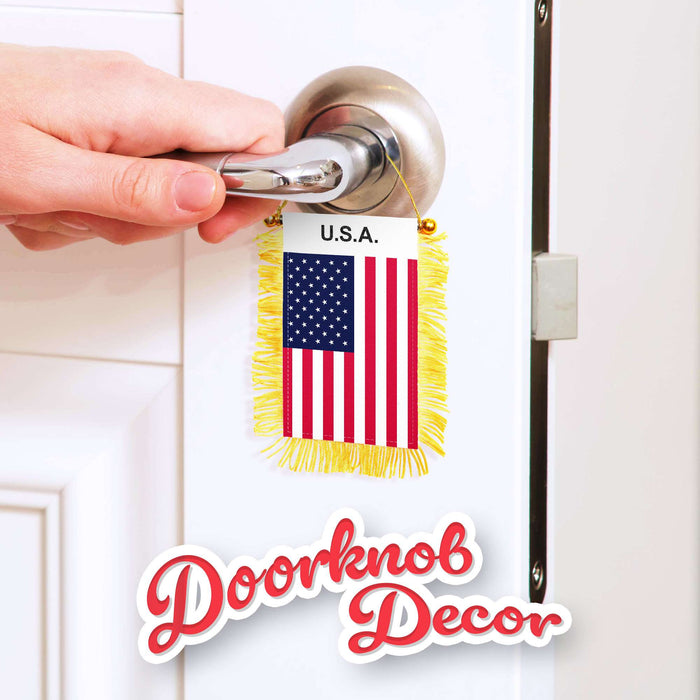 G128 USA American Fringy Flag | Fringy Hanging Double Sided Flag with Suction Cup, Window and Car Rearview Mirror Decor