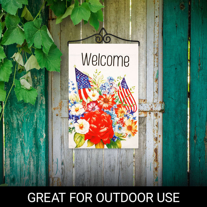 G128 Combo Pack Garden Flag Hanger 14IN & Garden Flag Welcome  Flowers Printed 12x18IN Double Sided Yard Garden Lawn Decoration