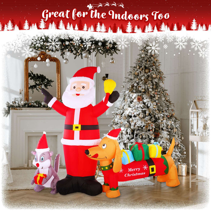 G128 6.5 ft Santa Claus with Dog and Raccoon Christmas Inflatable Decor with LED Lights, Christmas Outdoor Holiday Yard Decoration, Fast Inflate, Weather-Resistant, Outdoor Use