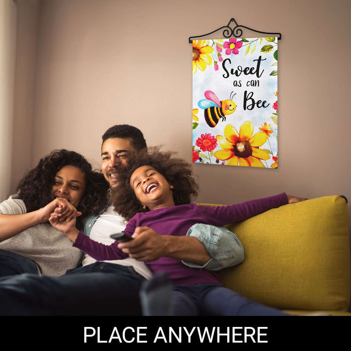G128 Combo Pack Garden Flag Hanger 14IN & Garden Flag Sweet Bee Flowers Printed 12x18IN Double Sided