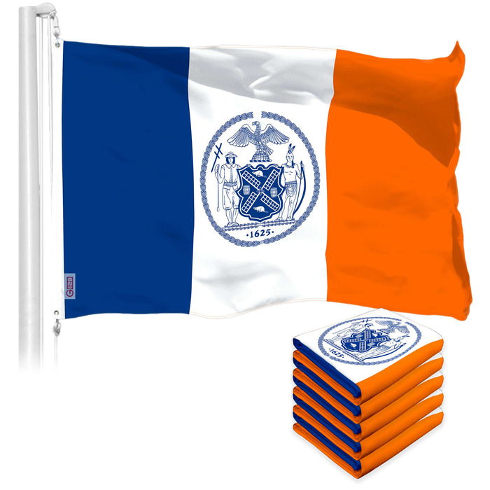 G128 5 Pack: New York Flag | 3x5 Ft | LiteWeave Pro Series Printed 150D Polyester | City Flag, Indoor/Outdoor, Vibrant Colors, Brass Grommets