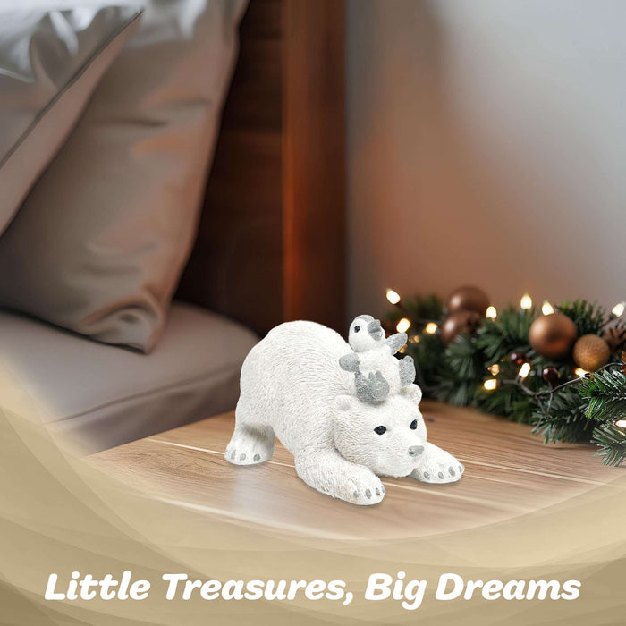G128 resin polar bear with baby cub statue, 4 inch tabletop winter figurine
