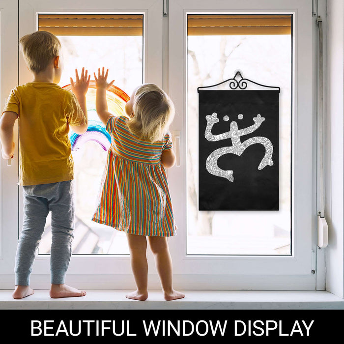 G128 12x18IN Floral Coqui Frog Black Garden Flag with 14IN Hanger