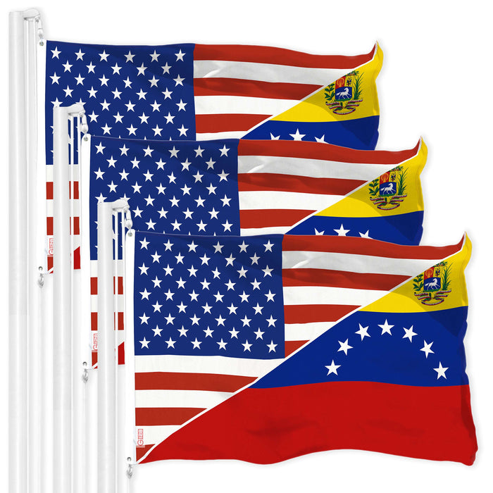 G128 3 Pack: Venezuela 7 Stars USA Friendship Flag | 3x5 Ft | Printed 150D Polyester | Country Flag, Friendship Design, Indoor/Outdoor, Brass Grommets