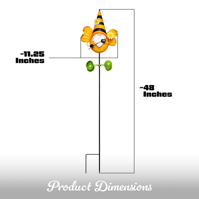 G128 Gnome Bee Metal Yard Wind Spinner Stake | Outdoor 48 inch Gnome Statue Decorations 360 Degrees Swivel Wind Spinner for Patio Garden Backyard