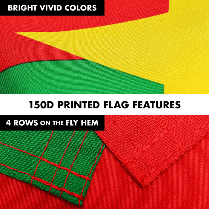 G128 Combo Pack: 6 Ft Twist Free Aluminum Spinning Flagpole (Silver) & Burkina Faso Flag | 3x5 Ft | LiteWeave Pro Series Printed 150D Polyester | Pole with Flag Included