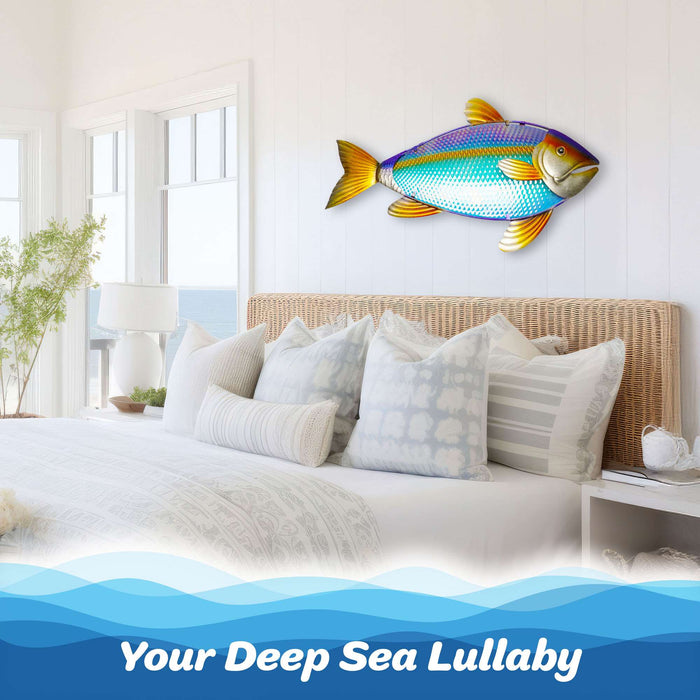 G128 32 in Yellowtail Fish Metal Wall Art Decor | Coastal Ocean Theme Indoor Outdoor Wall Art Hanging Decor for Bedroom, Living Room, Garden, Patio