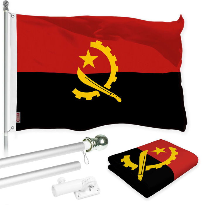 G128 Combo Pack: 6 Ft Twist Free Aluminum Spinning Flagpole (Silver) & Angola Flag | 3x5 Ft | LiteWeave Pro Series Printed 150D Polyester | Pole with Flag Included