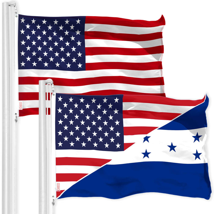 G128 Combo Pack: American USA Flag 3x5 Ft & Honduras USA Friendship Flag 3x5 Ft | Both LiteWeave Pro Series Printed 150D Polyester, Brass Grommets