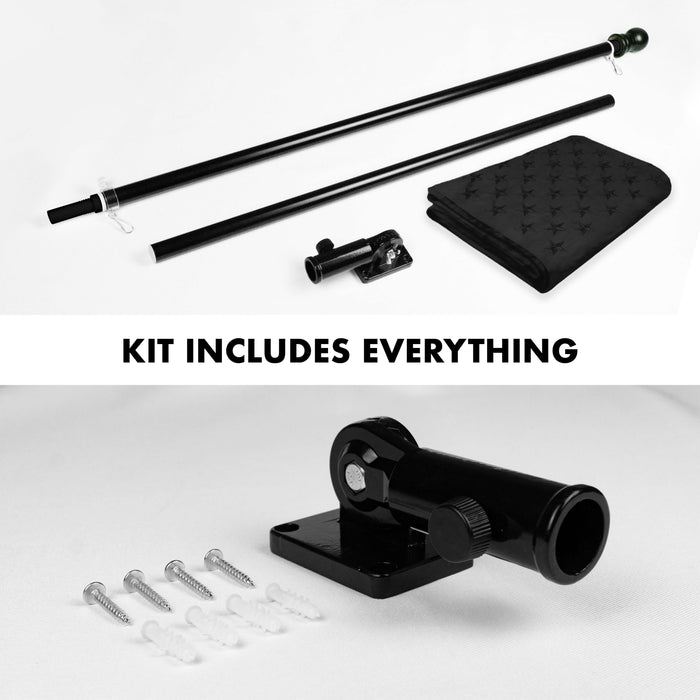 G128 Combo Pack: 5 Ft Tangle Free Aluminum Spinning Flagpole (Black) & American USA All Black Flag 2x3 Ft, ToughWeave Series Embroidered 300D Polyester | Pole with Flag Included