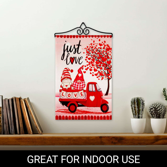 G128 Combo Pack Garden Flag Hanger 14IN & Garden Flag Valentine's Day Just Love Gnome Truck Printed 12x18IN Double Sided Yard Garden Lawn Decoration