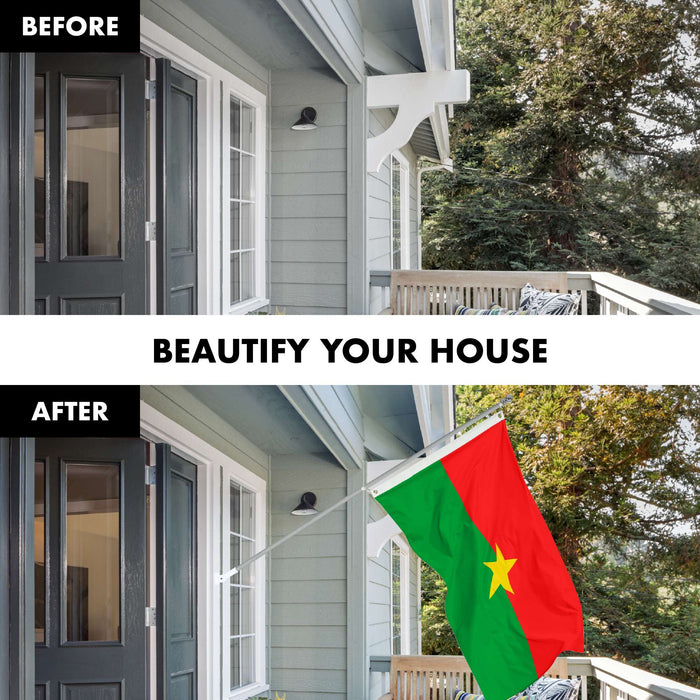 G128 Combo Pack: 6 Ft Twist Free Aluminum Spinning Flagpole (Silver) & Burkina Faso Flag | 3x5 Ft | LiteWeave Pro Series Printed 150D Polyester | Pole with Flag Included