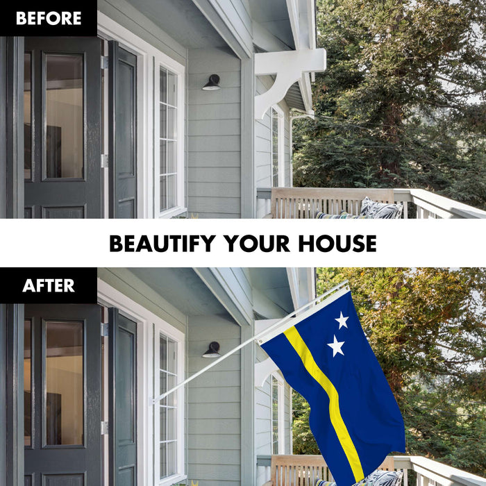 G128 Combo Pack: 6 Ft Twist Free Aluminum Spinning Flagpole (White) & Curacao Flag | 3x5 Ft | LiteWeave Pro Series Printed 150D Polyester | Pole with Flag Included
