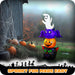 G128 6FT inflatable Halloween stack of a ghost, bat, pumpkin and black cat lit up on a lawn