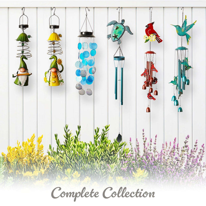G128 Blue Hummingbird Wind Chimes for Outside | 32" Metal Outdoor Windchime for Garden, Patio, Porch