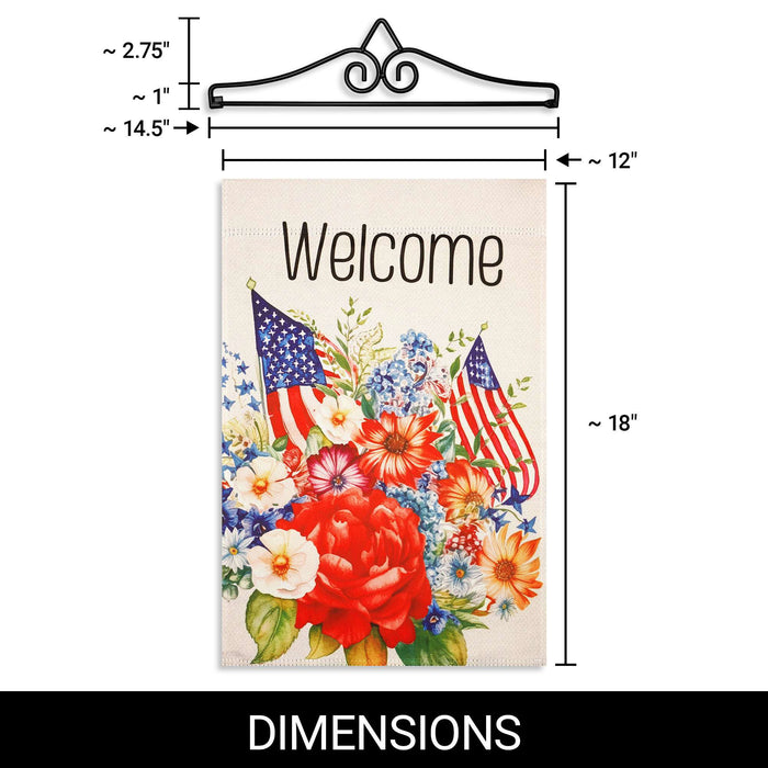 G128 Combo Pack Garden Flag Hanger 14IN & Garden Flag Welcome  Flowers Printed 12x18IN Double Sided Yard Garden Lawn Decoration