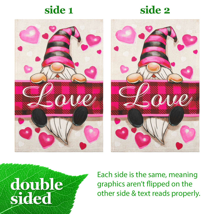 G128 Happy Valentine's Day Love Gnome Garden Flag 12x18 In Double Sided Valentine's Day Yard Garden Lawn Decoration