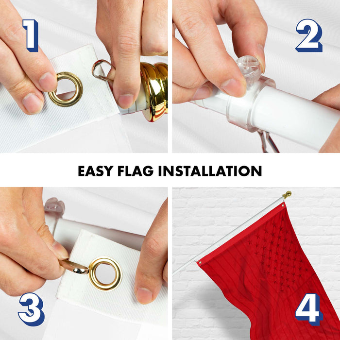 G128 Combo Pack: 6 Ft Twist Free Aluminum Spinning Flagpole (White) & American USA All Red Flag | 3x5 Ft | ToughWeave Series Embroidered 300D Polyester | Pole with Flag Included