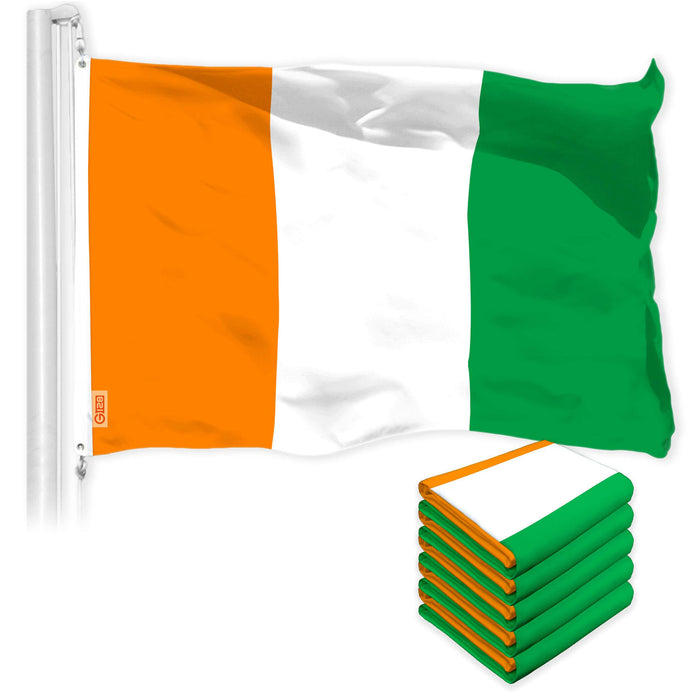 G128 5 Pack: Ivory Coast Flag | 3x5 Ft | LiteWeave Pro Series Printed 150D Polyester | Country Flag, Indoor/Outdoor, Vibrant Colors, Brass Grommets
