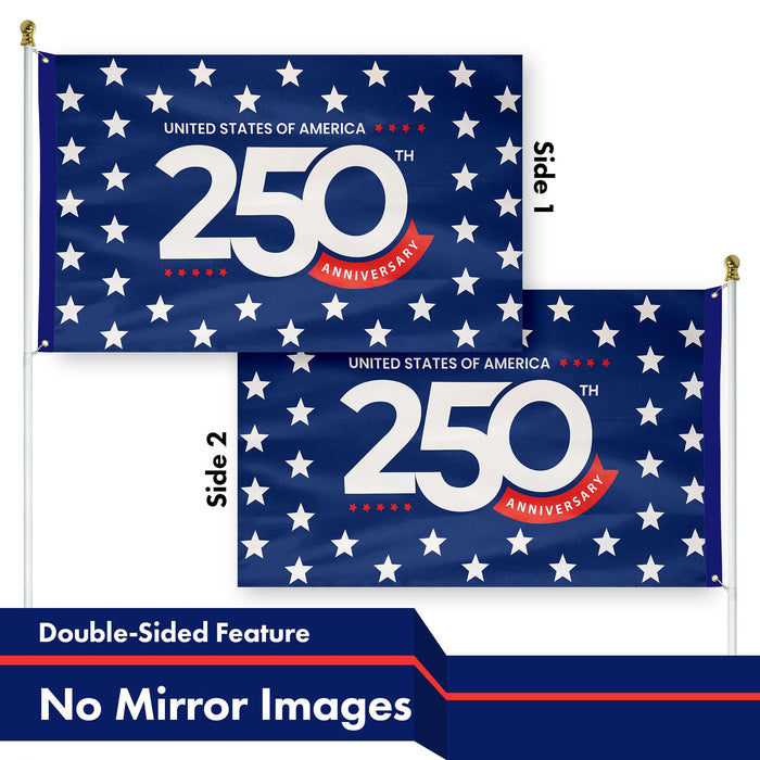 G128 2 Pack: USA 250th Anniversary Stars Flag | 3x5 Ft | Double Sided Printed 150D Polyester | America 1776-2026 Patriotic Banner with Brass Grommets | Durable Indoor/Outdoor Celebration Flag
