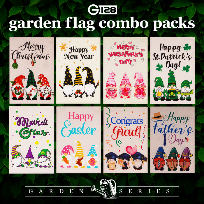 G128 set of 8 holiday and celebration gnomes garden flags, 12x18 inch, photo 4