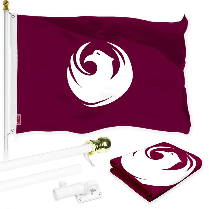 G128 Combo Pack: 6 Ft Twist Free Aluminum Spinning Flagpole (White) & Phoenix Flag | 3x5 Ft | LiteWeave Pro Series Printed 150D Polyester | Pole with Flag Included