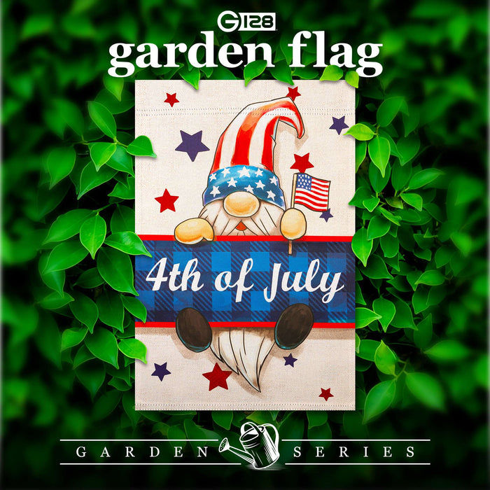 G128 4th of July Gnome Garden Flag 12x18 In Double Sided Independence Day Yard Garden Lawn Decoration